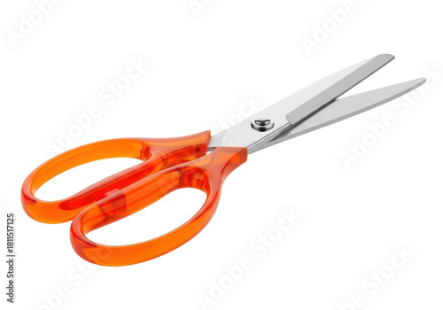 Isolated open orange scissors for office or home, school project, sharp precision tools