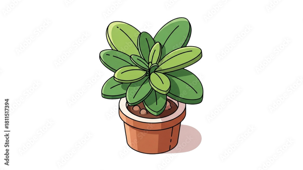 Obraz premium Plant Illustration Green Leaves in Pot - Fresh Indoor Decoration