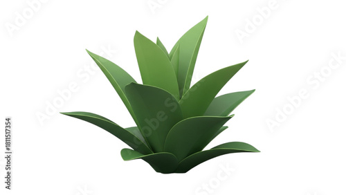 Vibrant green stylized plant rendering with distinct broad leaves, ideal for natural decor and botanical compositions on a white background