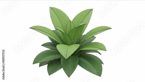 Stylized green tropical foliage plant with broad leaves, a vibrant illustration of a houseplant or ornamental garden shrub, perfect for design elements