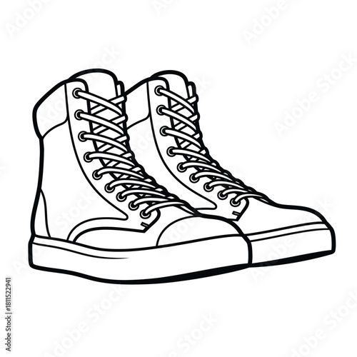 High-top canvas sneakers with laces, a classic footwear design shown from a side perspective on a white background. isolated on white background, Vector, illustration