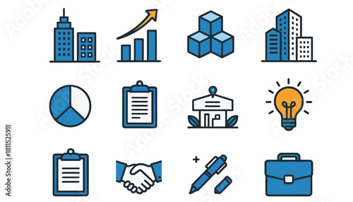 Modern Business Icons Set Strategy, Finance, Growth and Partnership Graphics