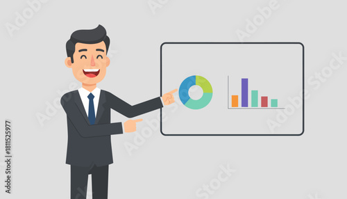 Successful Business Presentation Man Presenting Data Charts With Enthusiasm and Confidence
