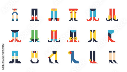 Abstract legs and feet in different stylish shoes vector illustration