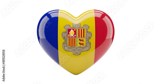 Heart of Andorra: A heart-shaped emblem, vividly displaying the flag and coat of arms of Andorra, symbolizing love, patriotism, and national pride. Free Download Heart of Andorra: A heart-shaped emblem, vividly displaying the flag and coat of arms of Andorra, symbolizing love, patriotism, and national pride. - GFXLoad