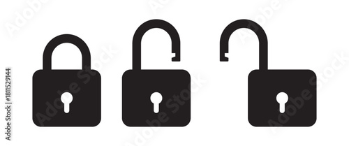 Lock icon set. Padlock open closed or lock unlock representing security, privacy, and protection. Vector illustration.