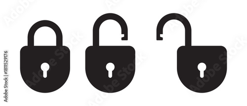 Lock icon set. Padlock open closed or lock unlock representing security, privacy, and protection. Vector illustration.