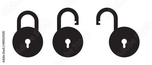 Lock icon set. Padlock open closed or lock unlock representing security, privacy, and protection. Vector illustration.