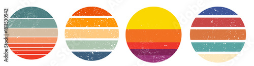 Collection of vector illustration icon set with speech bubble sign design on the beach Surfboard Sunset Vintage Grunge