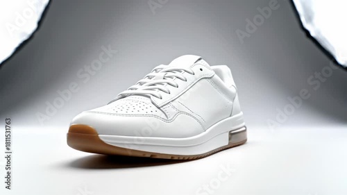 White sneakers rotating on display surface