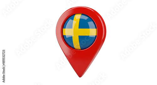Free Download Sweden Location Marker: A vibrant red location marker prominently displays the national flag of Sweden, a symbol of national identity and geographic precision.  - GFXLoad