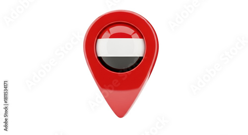 Free Download Yemen Location Pin: A 3D rendered red location pin featuring the flag of Yemen, symbolizing a specific place or destination, offering a vivid representation of geographical positioning. - GFXLoad