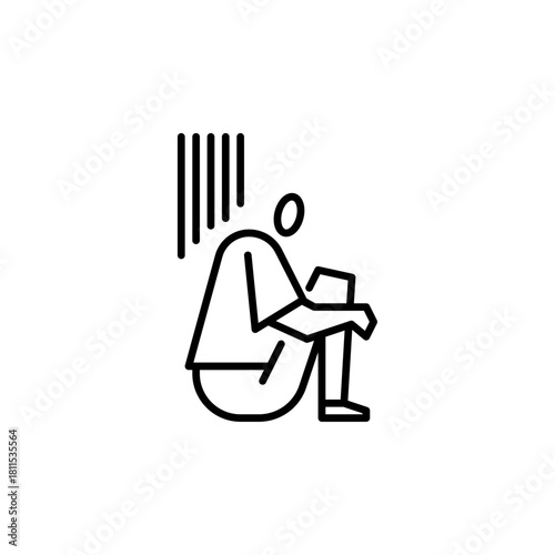 Feeling sad gesture outline icon. a man unhappy illustration.