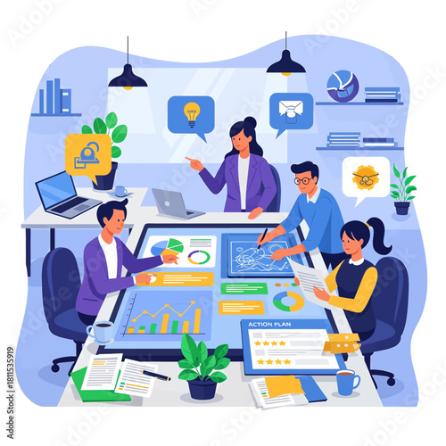 Teamwork in business: colleagues collaborating on a project.