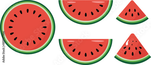 Fresh sliced watermelon pieces isolated on white background