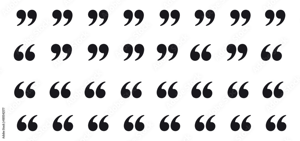 Fototapeta premium Quotation Marks Black Symbols in Solid and Calligraphic Styles