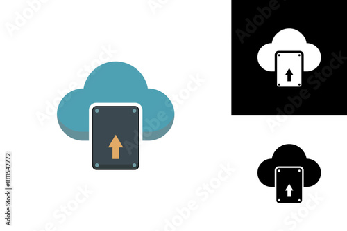 Secure online data transfer and backup to cloud storage with digital file synchronization and access anywhere technology concept icon