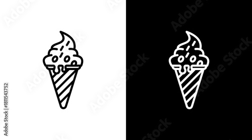 Ice Cream Cone With Icon Set Design