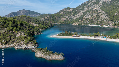 Fototapeta Naklejka Na Ścianę i Meble -  Beautiful aerial landscape capturing the serenity and color tones of Ölüdeniz lagoon.