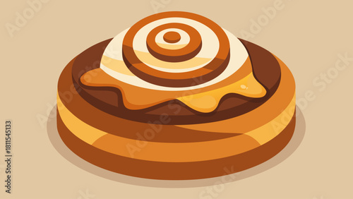 A cake with a spiral design and a yellow frosting. The cake is on a white background
