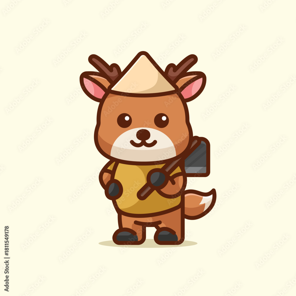 Obraz premium Simple Country Farmer Deer cartoon vector illustration Pig and Deer concept icon isolated