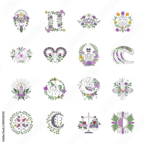 Set of Celestial Vintage Style Illustrations 

