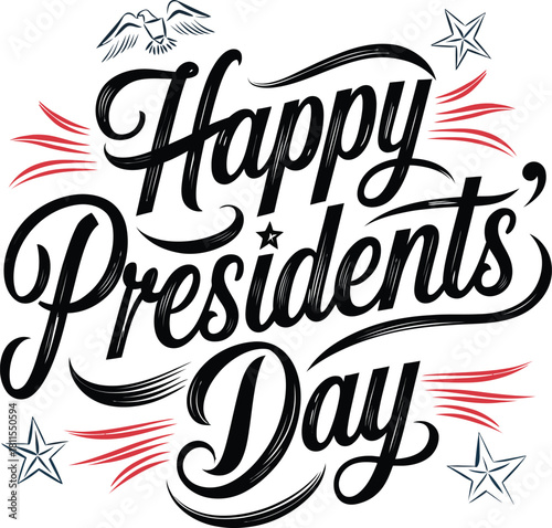 Happy Presidents Day creative text with USA celebration, Federal holiday in America, holiday design, Banner, Poster, Greeting Card. Vector Illustration