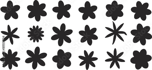 Collection of Dark Gray Flower Shapes with Petals