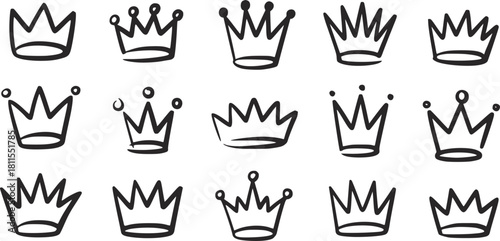 Collection of Fifteen Hand Drawn Crown Icons royalty
