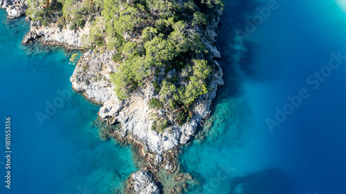 Fototapeta Naklejka Na Ścianę i Meble -  Stunning drone shot of Ölüdeniz Blue Lagoon, a famous summer travel destination.