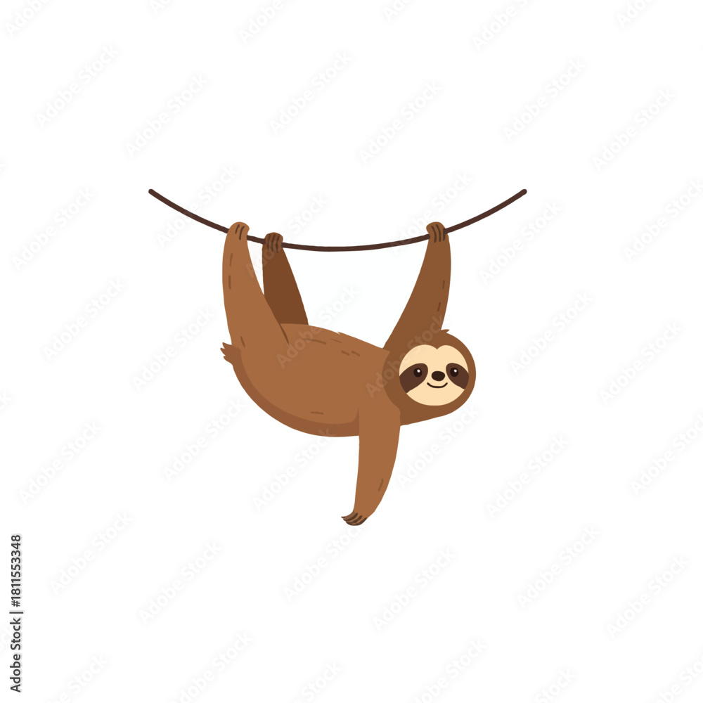 Fototapeta premium Adorable sloth hanging playfully on a vine conveying calmness and a carefree, whimsical