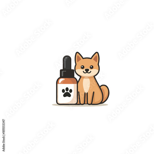 Adorable shiba inu illustration featuring a tincture bottle promotes well being for pets and their