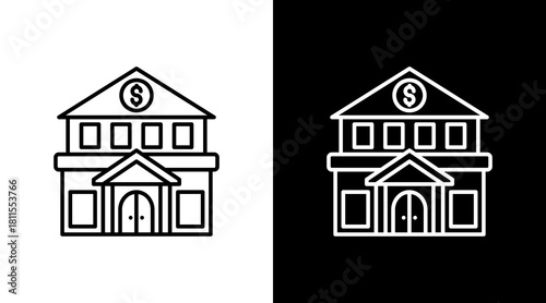 Bank With Icon Set Design