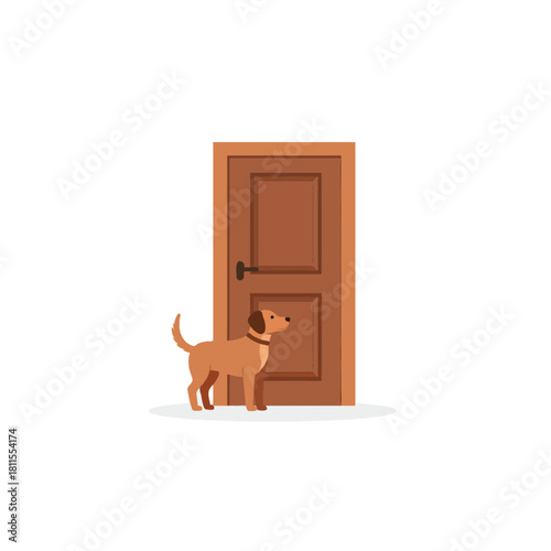 Awaiting patiently golden canine next a closed entrance hinting domestic longing home life