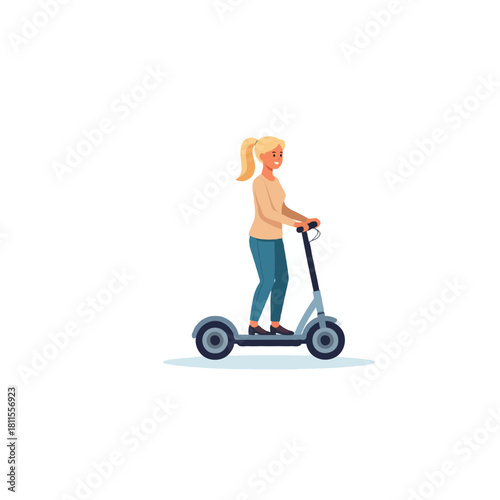 Carefree young woman exploring the city streets on an electric scooter enjoying a moment of