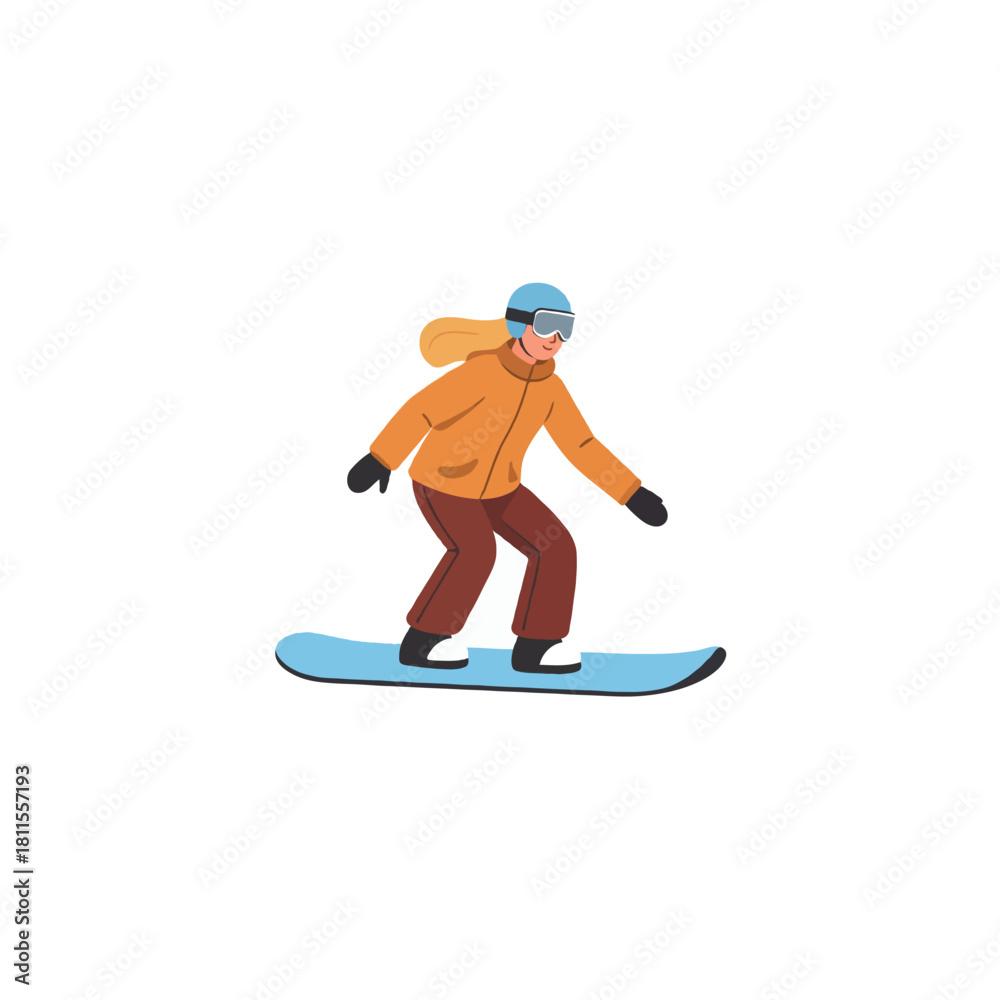 Obraz premium Cartoon winter recreation adventure featuring snowboarder making downhill snow journey under