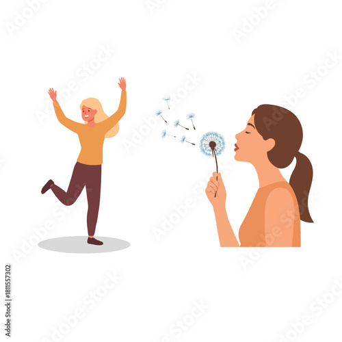 Celebrating freedom, joy and whimsical dreams as girl blows dandelion seeds into hopeful future