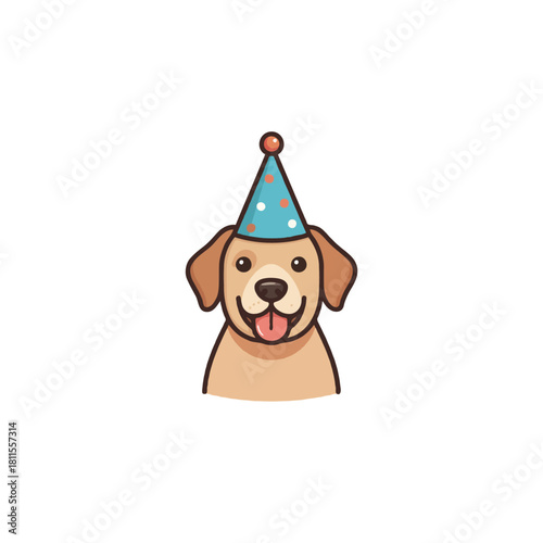 Celebratory canine companion adorned with festive party hat symbolizing joyous animal birthday