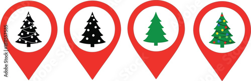 Christmas tree location pin isolated on white background for map and navigation