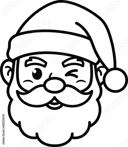 A winking santa claus face isolated on white background, a symbol of christmas spirit