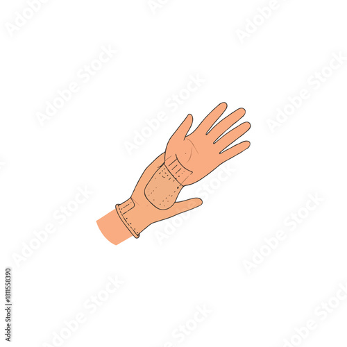 Conceptual illustration of a hand in a protective leather glove offering gesture depicted with