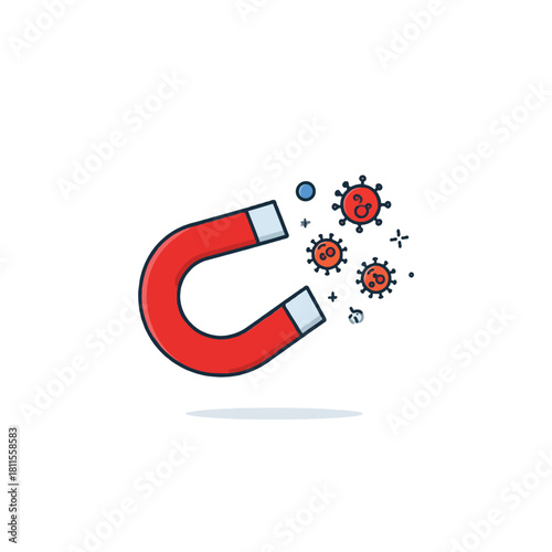 Conceptual representation illustrating magnet attracting viruses symbolizing health protection and