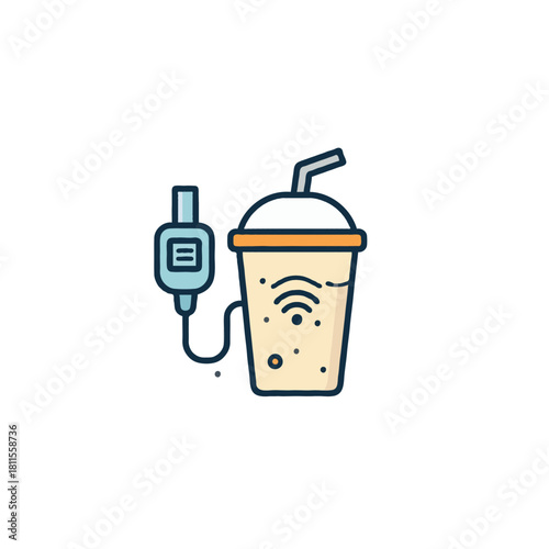 Connected refreshment: a digital detox illustrated with a smartwatch charging a coffee drink with