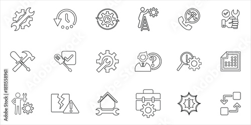 repair icons set. service, repairing, reparation, fixing, maintenance, restore, toolbox, tools and more. simple line vector