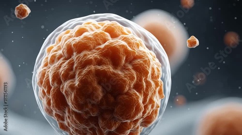 Close-up view of biological cells under microscope in dark background