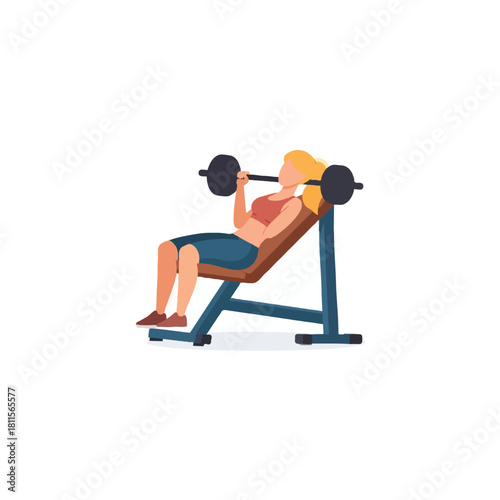 Dedicated woman building muscle with incline barbell presses in a fitness gym for healthy