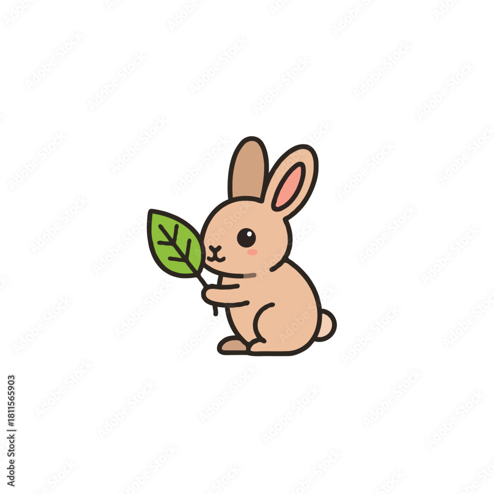 Fototapeta premium Delightful bunny holding a verdant leaf in its paws offering a serene illustration perfect for