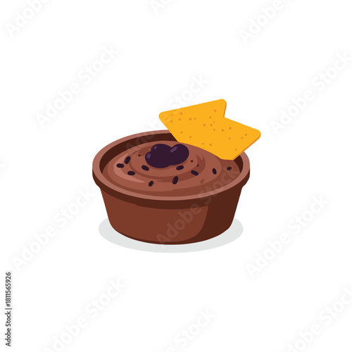 Delightful illustration of black bean dip served with crispy tortilla chips for snacking enjoyment