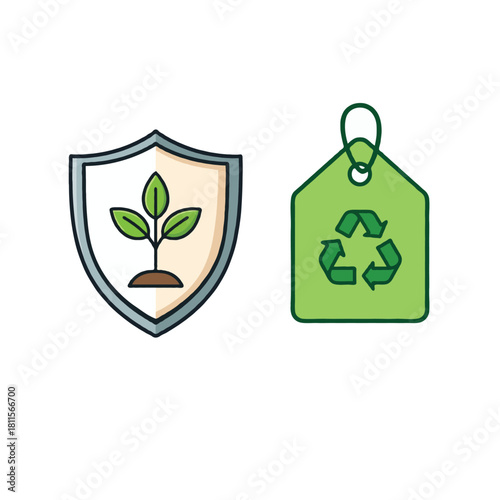 Eco conscious shield and tag protect the planet symbol promote environmental sustainability and