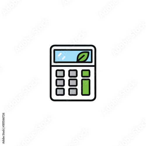 Eco-friendly calculations symbolized through a calculator icon with a leaf highlighting